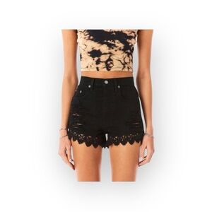 new LF Carmar Denim 𓇽 Titania Crochet Trim Destroy Denim Shorts 𓇽 Black 𓇽 28